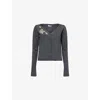 Erdem Womens Dark Grey Melange Embellished Technical-blend Cropped Knitted Cardigan In Brown