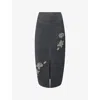 Erdem Womens Dark Grey Melange Embellished Technical-blend Pencil Knitted Midi Skirt In Gray