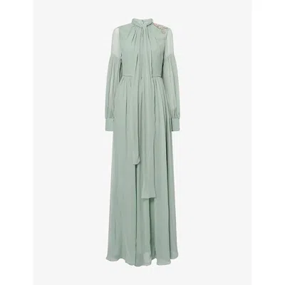 Erdem Womens Eau De Nil Embellished Silk Maxi Gown In Green