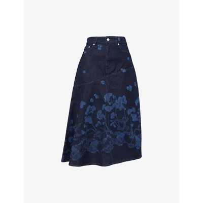 Erdem Womens Elena Garden Selvedge Draped Floral-print Denim Midi Skirt