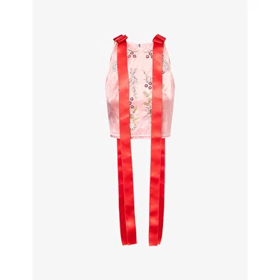 Erdem Womens Embellished Sleeveless Satin Top Peony In Red