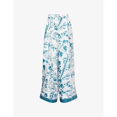 Erdem Womens Wild Fern Bot Dream Blue Botanical-print Wide-leg Silk-twill Pyjama Trousers In Multi