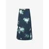 Erdem Womens Abstract Rose Navy Floral-print Fluted Woven Midi Skirt In Blue