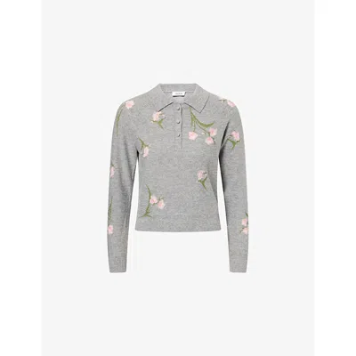 Erdem Womens Grey Melange Floral-embroidered Merino Wool Jumper In Gray