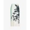 Erdem Floral Crinkle-effect Pencil Midi Skirt In Duck Egg