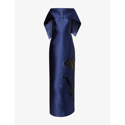 Erdem Womens Beetle Off-shoulder Embellished Woven Gown In Blue
