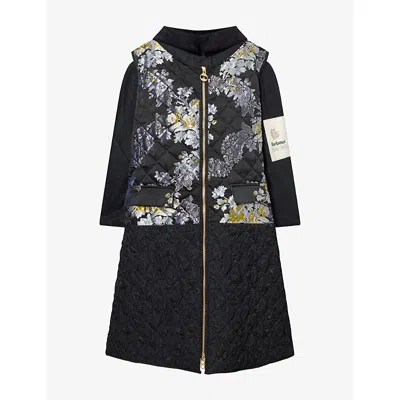 Erdem Womens  X Barbour Pandora Embroidered-jacquard Waxed-cotton Gilet Coat Black