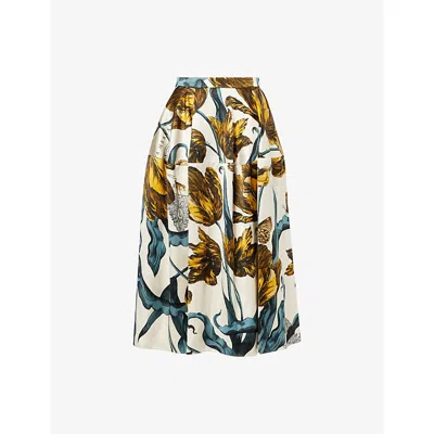 Erdem Womens Etched Tulip Bronze Floral-print Midi Skirt In Multi