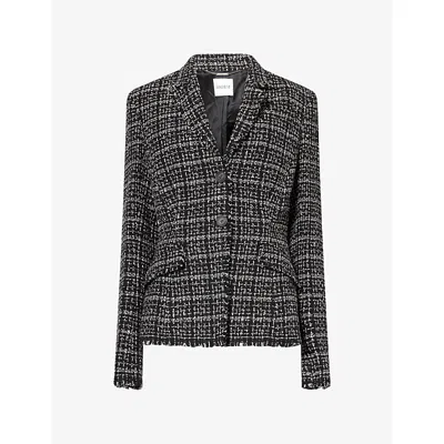 Erdem Womens Fitted Single-breasted Tweed Blazer Black-white