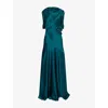 Erdem Womens Tempest Floral-embroidered Sleeveless Satin Gown In Blue
