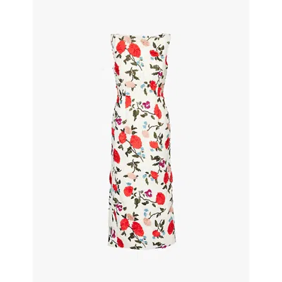 Erdem Womens Floral-embroidered Sleeveless Woven Midi Dress Winter White