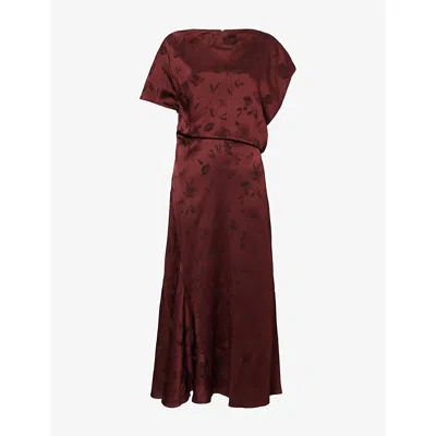 Erdem Womens Floral Jacquard Satin Midi Dress Bordeaux