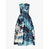 Erdem Womens Amneris Paint Eggshell Floral-pattern Draped Satin Midi Dress In Amneris Paint Eggshell