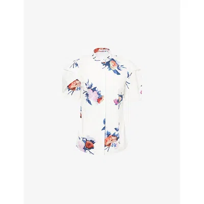 Erdem Womens Painted Rose White Floral-print Short-sleeve Cotton-poplin Top