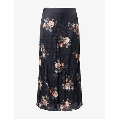 Erdem Womens Floral-print Draped Satin Midi Skirt Margot Bouquet Black