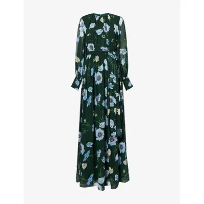 Erdem Womens Floral-print Silk Maxi Dress Poppy Dark Green
