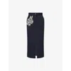 Erdem Womens Midnight Blue Flower-embroidered A-line Cotton-blend Midi Skirt In Multi