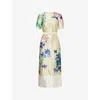 Erdem Womens Garden Venetian Yellow Floral Short-sleeves Woven Midi Dress In Neutral