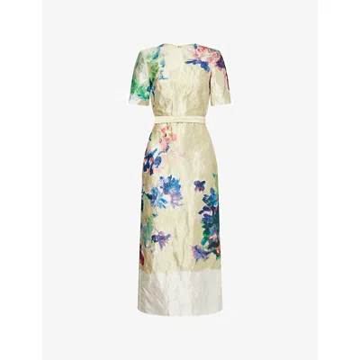 Erdem Womens Garden Venetian Yellow Floral Short-sleeves Woven Midi Dress
