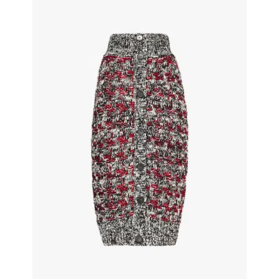 Erdem Womens  Houndstooth-pattern Button-trim Wool-blend Knitted Midi Skirt In Black + White + Plum