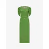 Erdem Belted Embellished Crinkled Silk And Cotton-blend Jacquard Midi Dress In Leaf Green