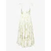 Erdem Womens Leaf-print Sleeveless Flared Cotton Midi Dress Lilypad Vine White