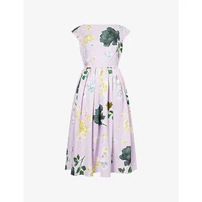 Erdem Womens Boat-neck Floral Cotton-blend Midi Dress Margot Floral Lilac