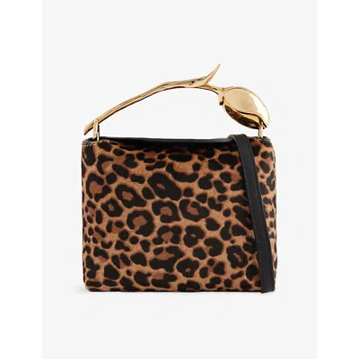 Erdem Womens Mini Bloom Leopard-print Pony Hair-leather Top-handle Bag In Brown