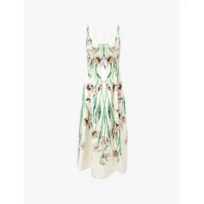 Erdem Womens Mirrored Orchid Ivory Floral Duchess Woven Midi Dress In Multi