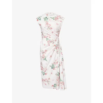 Erdem Womens Painted Orchidpetal Pink Floral Short-sleeve Cotton Midi Dress In Multi