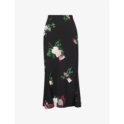 Erdem Womens Painted Rose Black Floral A-line Stretch-woven Midi Skirt