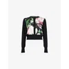 Erdem Womens Painted Rose Black Floral Cropped Wool Knitted Cardigan In Black