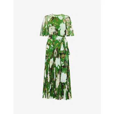 Erdem Womens Painted Rose Black Floral-print Short Sleeve Stretch-cady Midi Dress