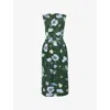 Erdem Womens Poppy Dark Green Floral Sleeveless Cotton-blend Pencil Midi Dress