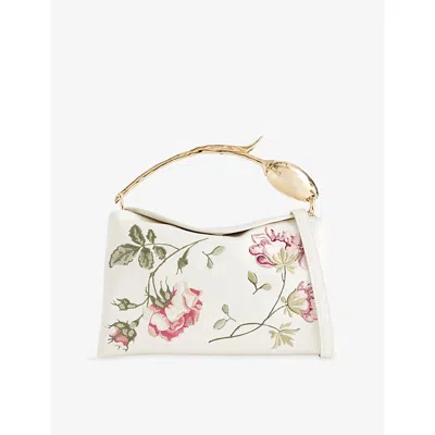 Erdem Womens Porcelain Embroidered Midi Bloom Leather Handbag In White