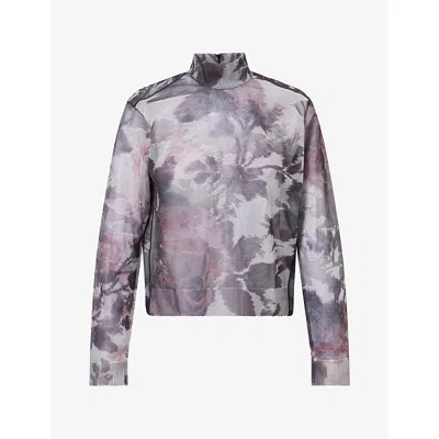 Erdem Womens Printed Turtleneck Sheer Top Dove Grey In Purple
