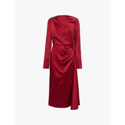 Erdem Womens Ruby Red Embellished Draped Woven Midi Dress