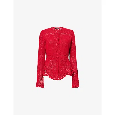 Erdem Womens Ruby Red Peplum Crochet Cotton Cardigan Xs