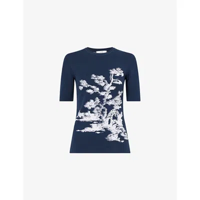 Erdem Womens Cyanotype Etching Navy Short-sleeve Knitted Top In Blue