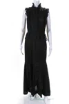 Erdem Womens Side Zip Sleeveless Ruffled Lace Keyhole Long Dress Black In Black