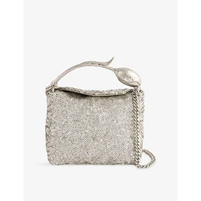 Erdem Womens Silver Sequinned Micro Bloom Bag