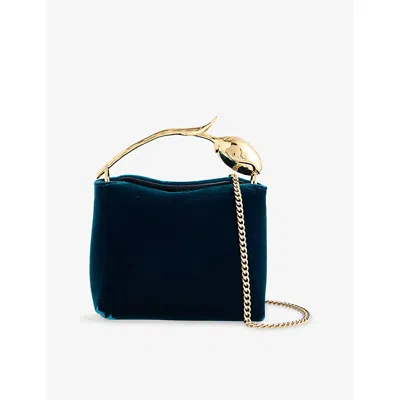 Erdem Womens Teal Bloom Mini Velvet Top Handle Bag In Blue
