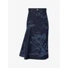 Erdem Womens Cyanotype Etching Indigo Tree-print A-line Denim Midi Skirt