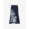 Erdem Womens Cyanotype Etching Navy Tree-print A-line Knitted Midi Skirt In Blue