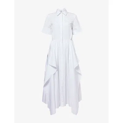 Erdem Womens White Embroidered Short-sleeve Cotton Midi Shirt Dress