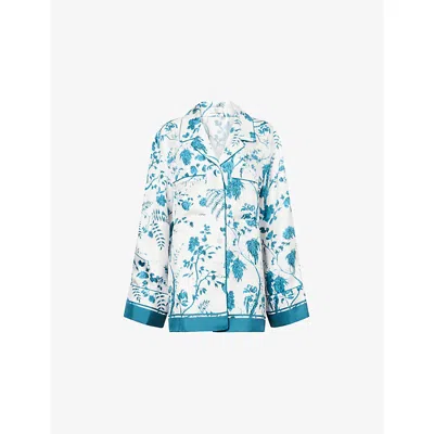 Erdem Womens Wild Fern Bot Dream Blue Botanical-print Silk-twill Pyjama Shirt In White