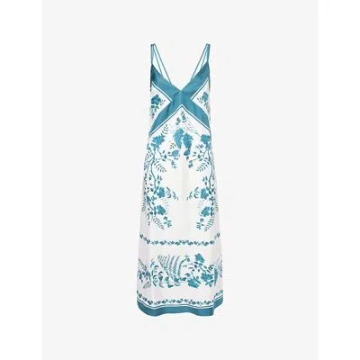 Erdem Womens Wild Fern Bot Dream Blue Strappy Scarf Silk Twill Midi Slip Dress