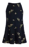 Erdem Wool-cotton Midi Skirt In Navy