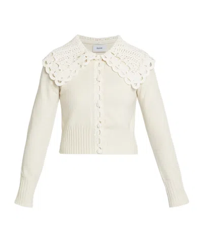Erdem Wool Crew Neck Cardigan In White