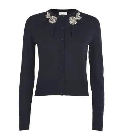 Erdem Wool Drape-detail Cardigan In Navy